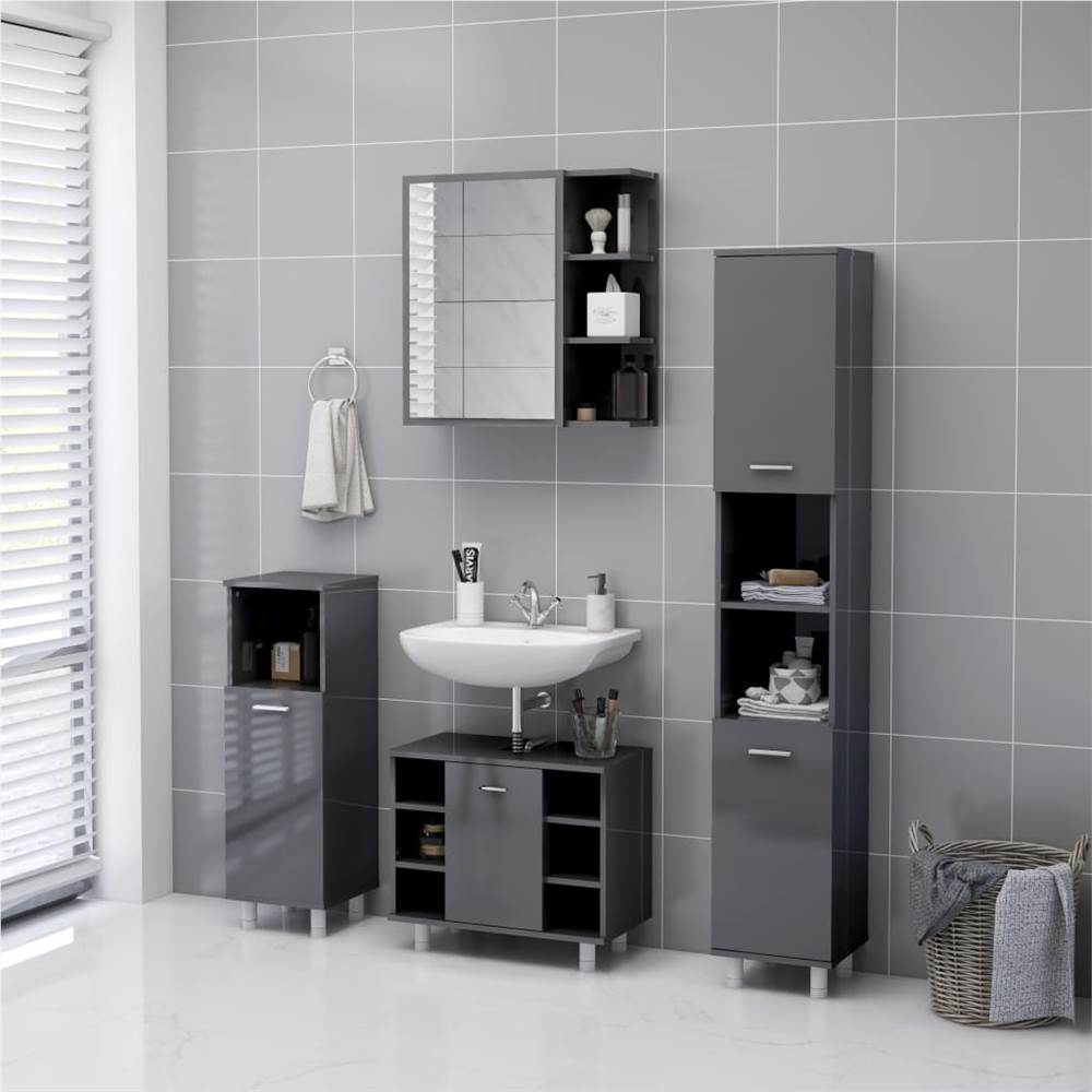 Bathroom Mirror Cabinet High Gloss Grey 62.5x20.5x64 cm Chipboard