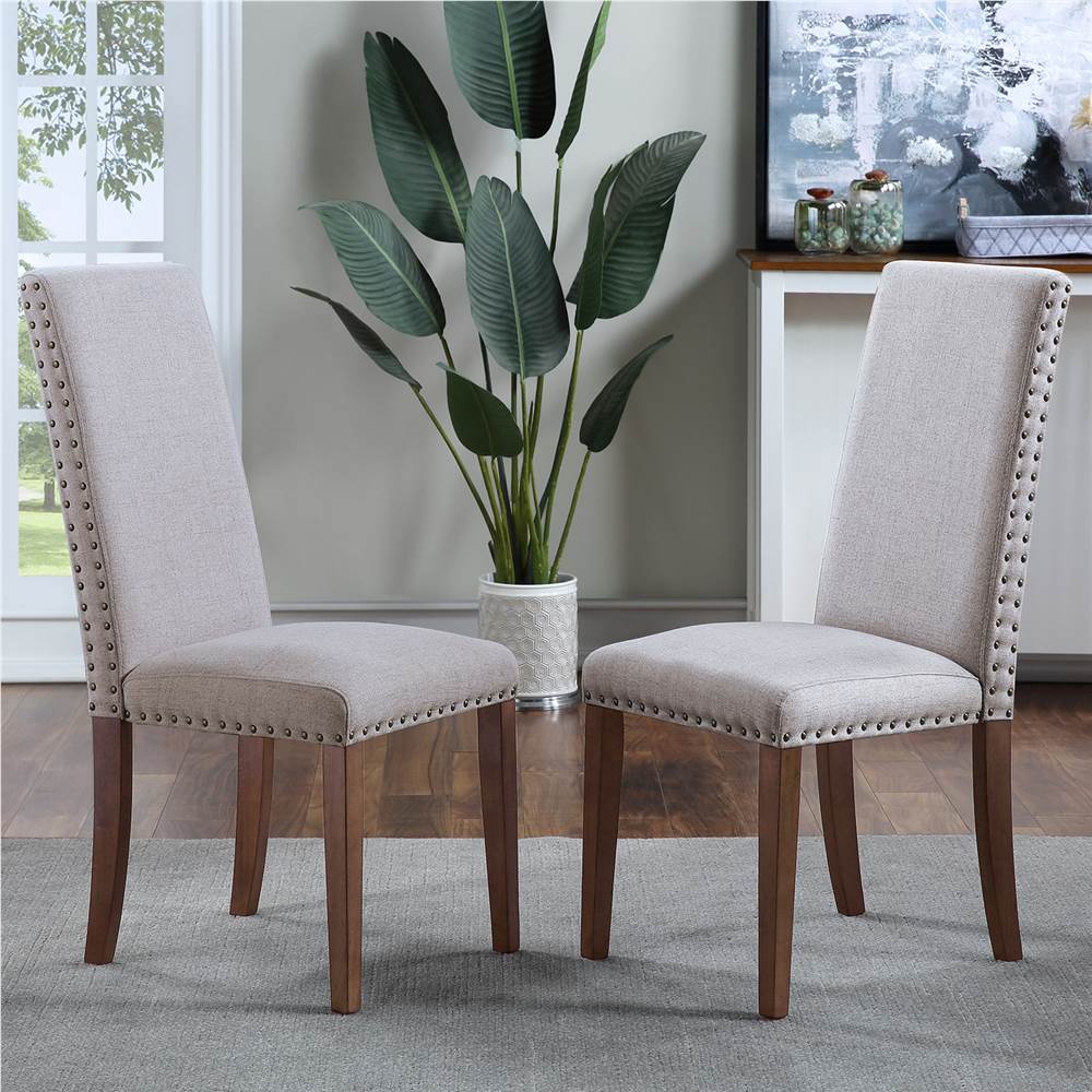 

Orisfur Linen Upholstered Chair Set of 2, with Copper Nails and Solid Wood Legs for Dining Room, Living Room, Bedroom, Office - Gray