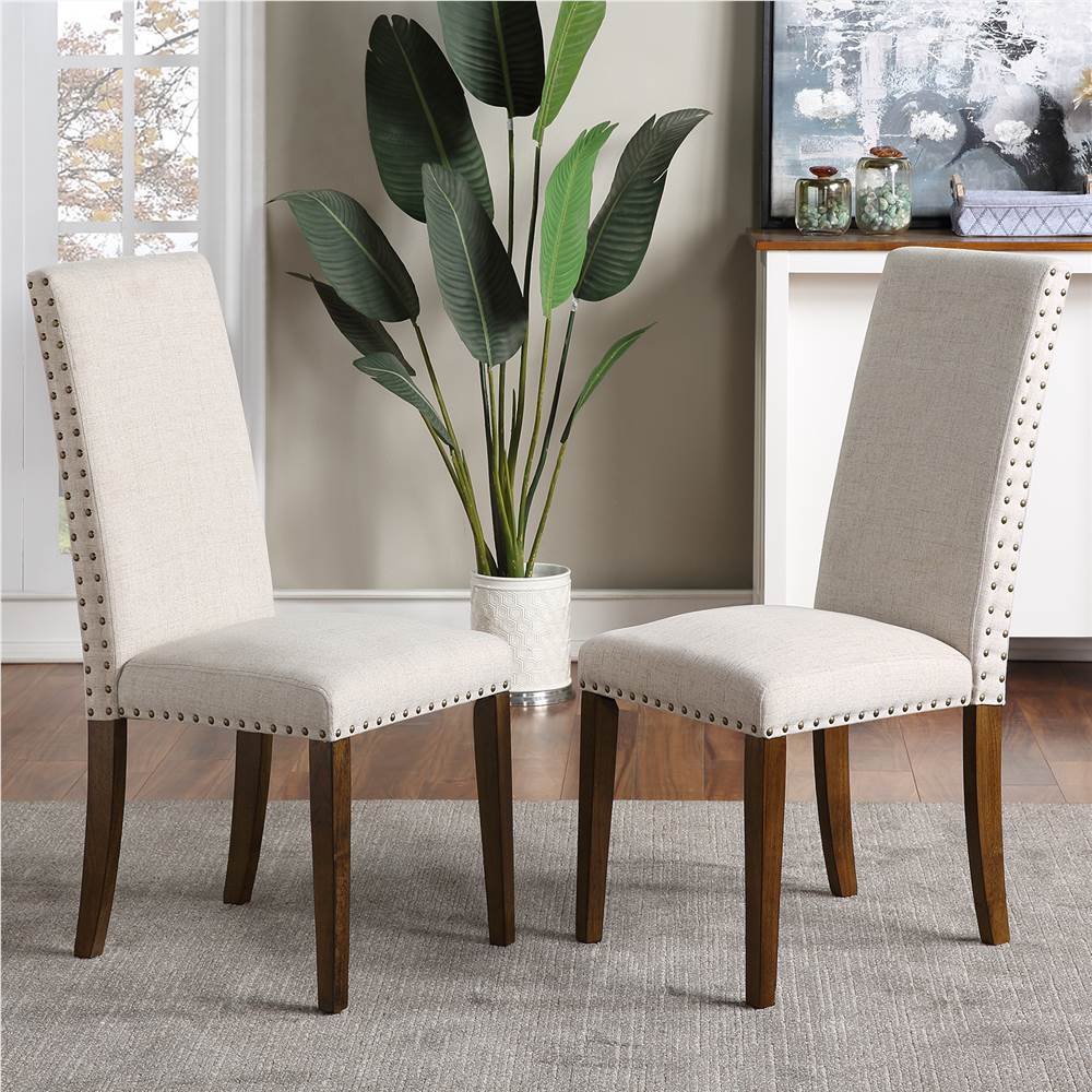 

Orisfur Linen Upholstered Chair Set of 2, with Copper Nails and Solid Wood Legs for Dining Room, Living Room, Bedroom, Office - Beige