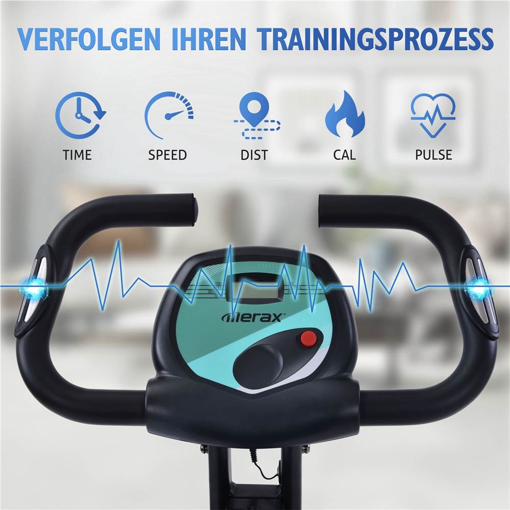 Heimtrainer Bike klappbar, 8 Widerstandsstufen, fitness bike mit Handpulssensoren und Trainingscomputer