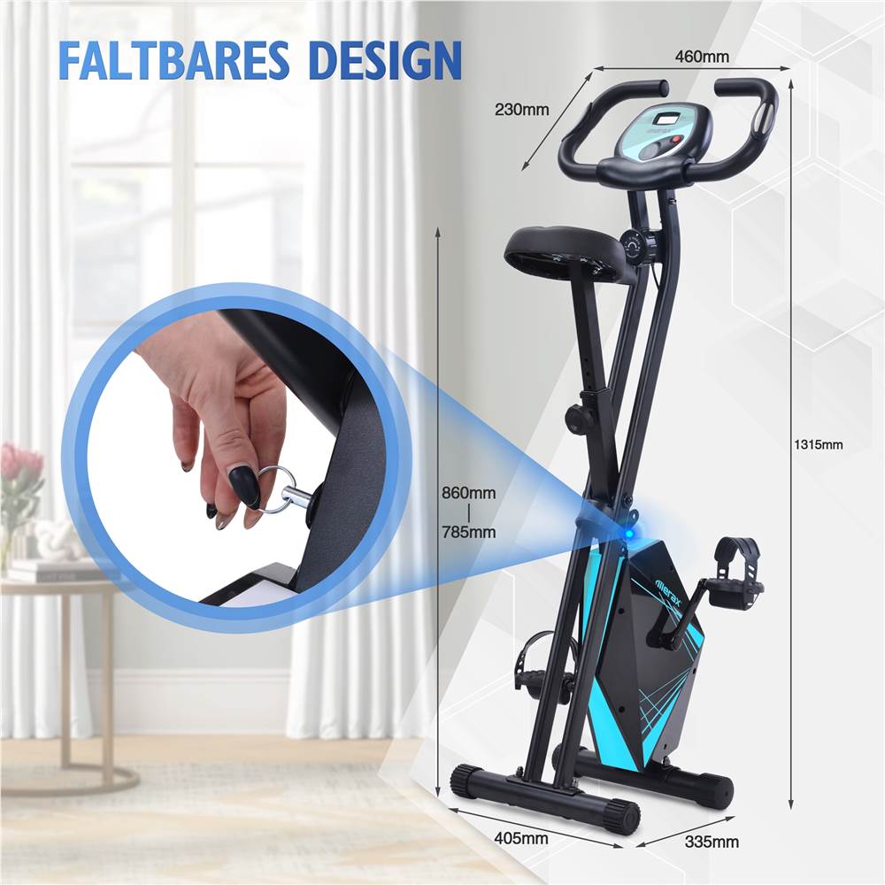 Heimtrainer Bike klappbar, 8 Widerstandsstufen, fitness bike mit Handpulssensoren und Trainingscomputer