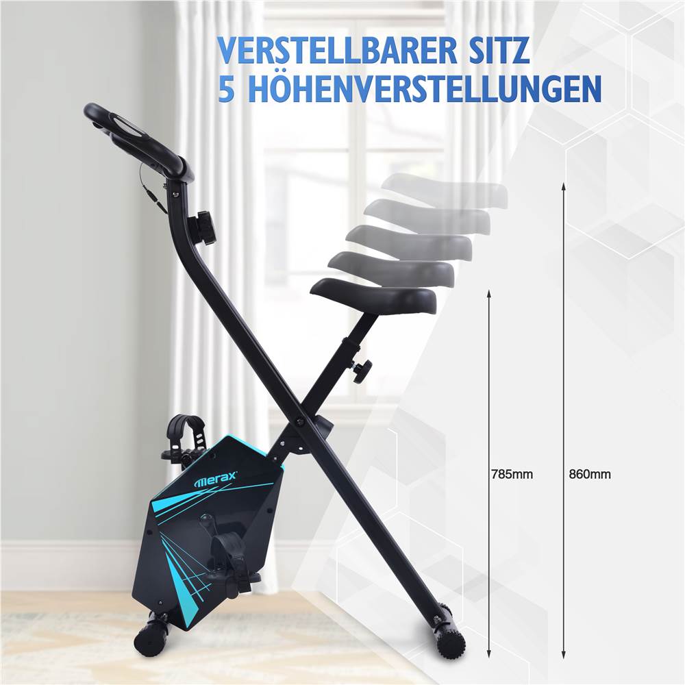 Heimtrainer Bike klappbar, 8 Widerstandsstufen, fitness bike mit Handpulssensoren und Trainingscomputer
