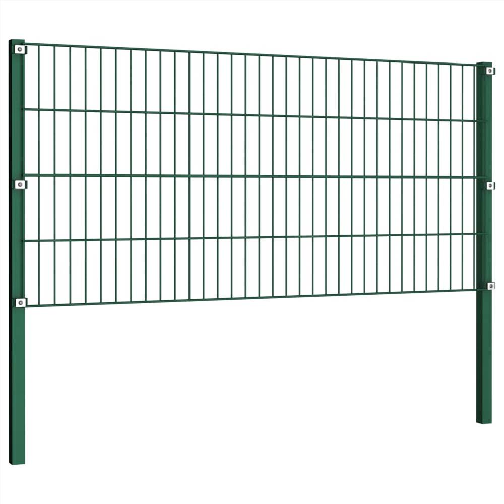 Fence Panel with Posts Iron 11.9x0.8 m Green