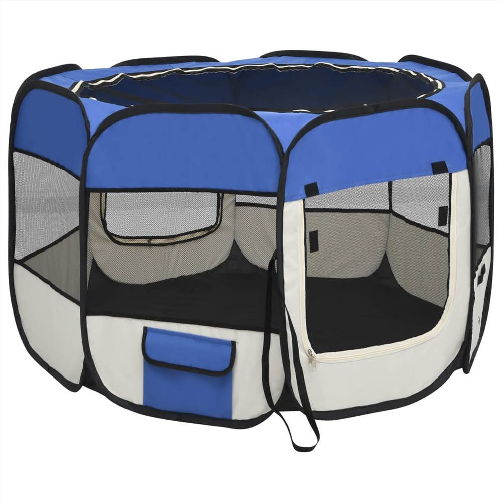 Foldable Dog Playpen with Carrying Bag Blue 90x90x58 cm