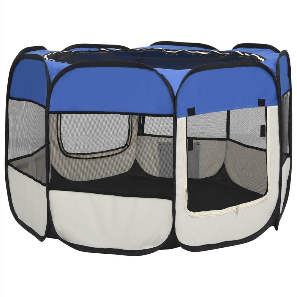 Foldable Dog Playpen with Carrying Bag Blue 90x90x58 cm