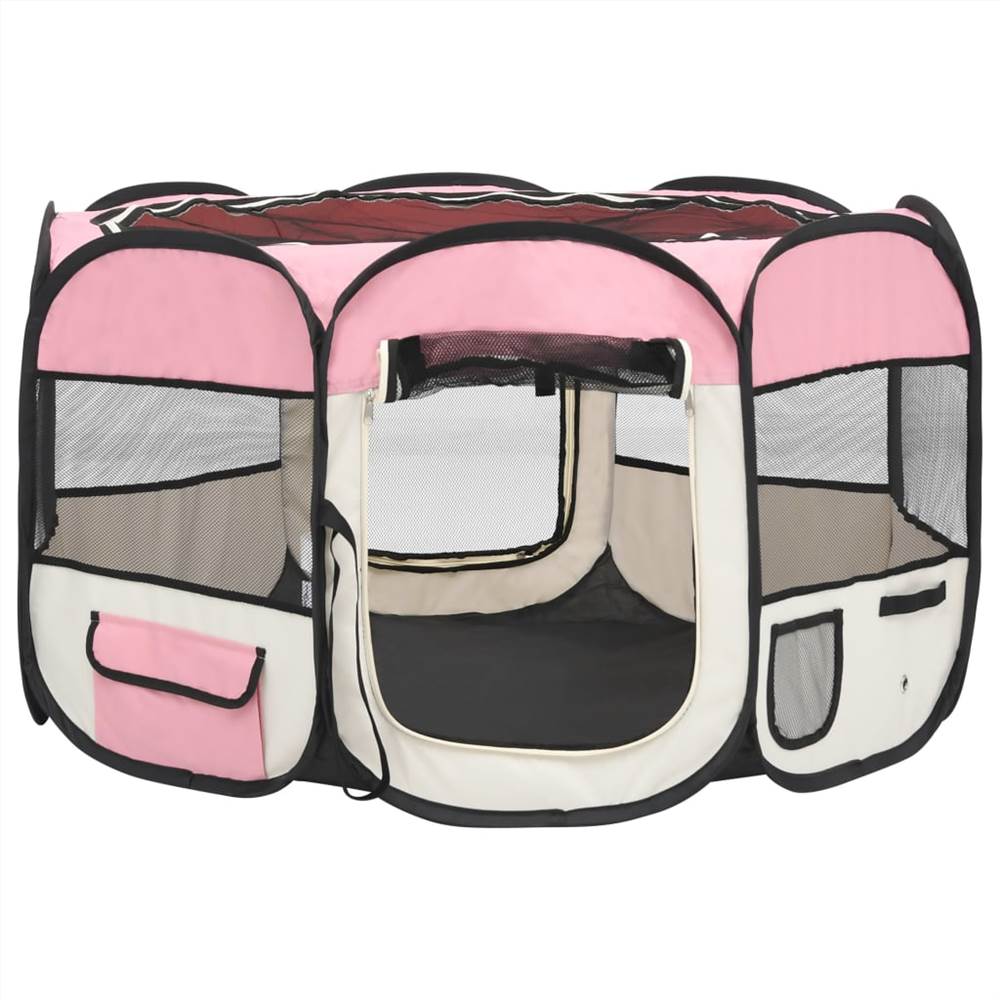 Foldable Dog Playpen with Carrying Bag Pink 110x110x58 cm