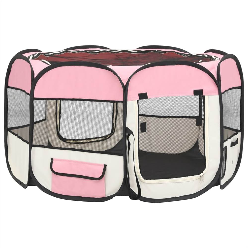 Foldable Dog Playpen with Carrying Bag Pink 110x110x58 cm