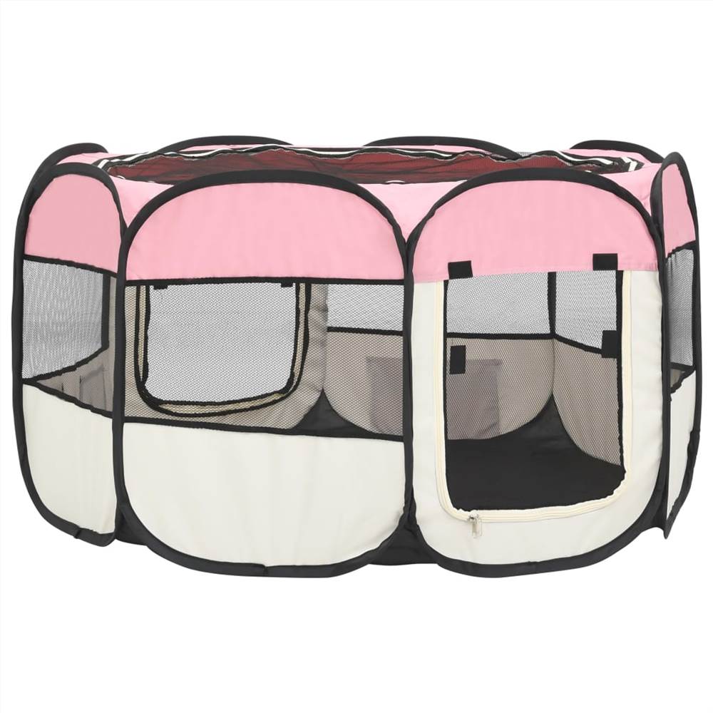 Foldable Dog Playpen with Carrying Bag Pink 110x110x58 cm