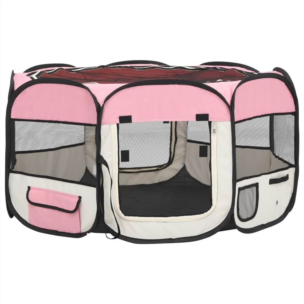 Foldable Dog Playpen with Carrying Bag Pink 125x125x61 cm