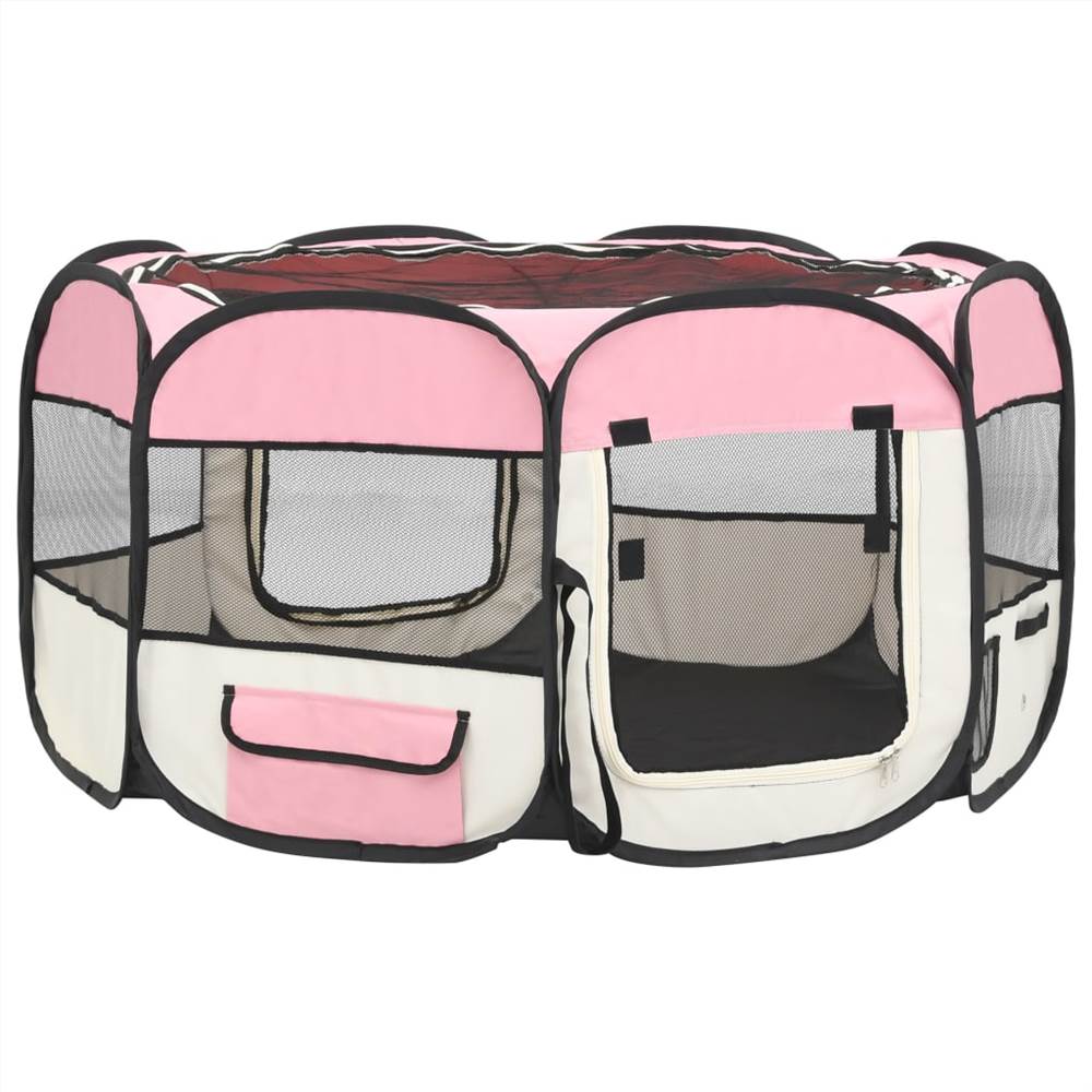 Foldable Dog Playpen with Carrying Bag Pink 125x125x61 cm