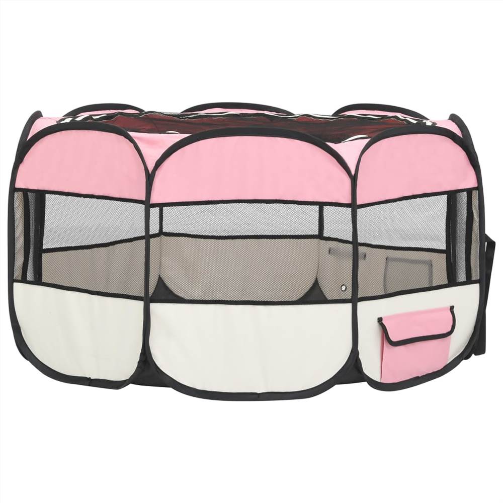 Foldable Dog Playpen with Carrying Bag Pink 125x125x61 cm