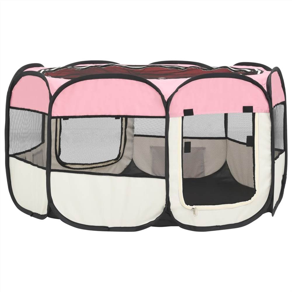 Foldable Dog Playpen with Carrying Bag Pink 125x125x61 cm