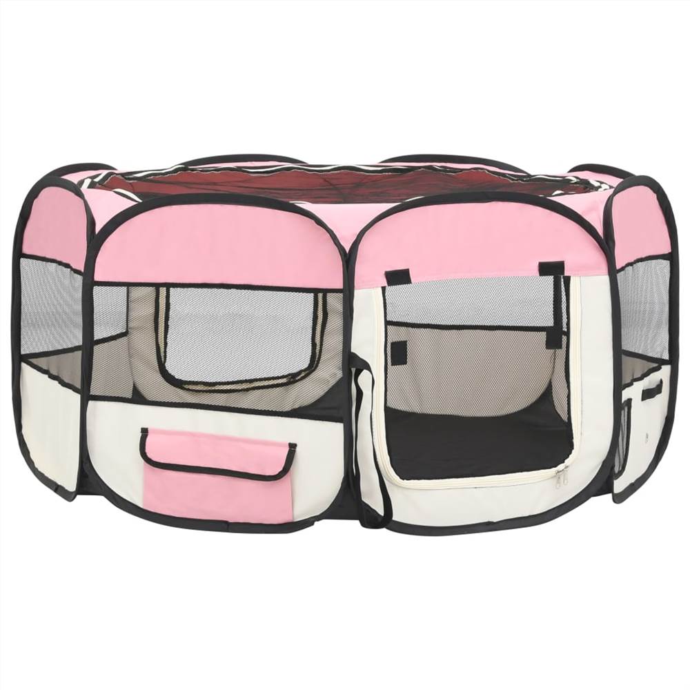 Foldable Dog Playpen with Carrying Bag Pink 145x145x61 cm