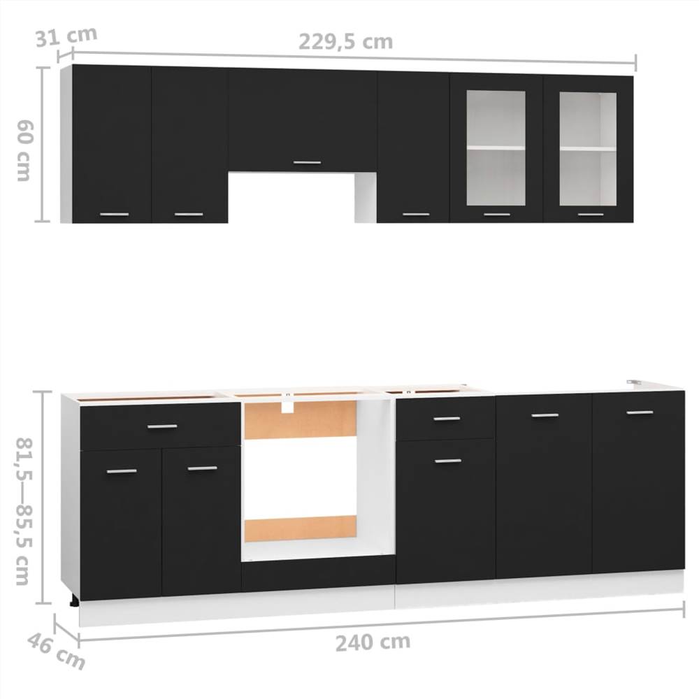8 Piece Kitchen Cabinet Set Black Chipboard