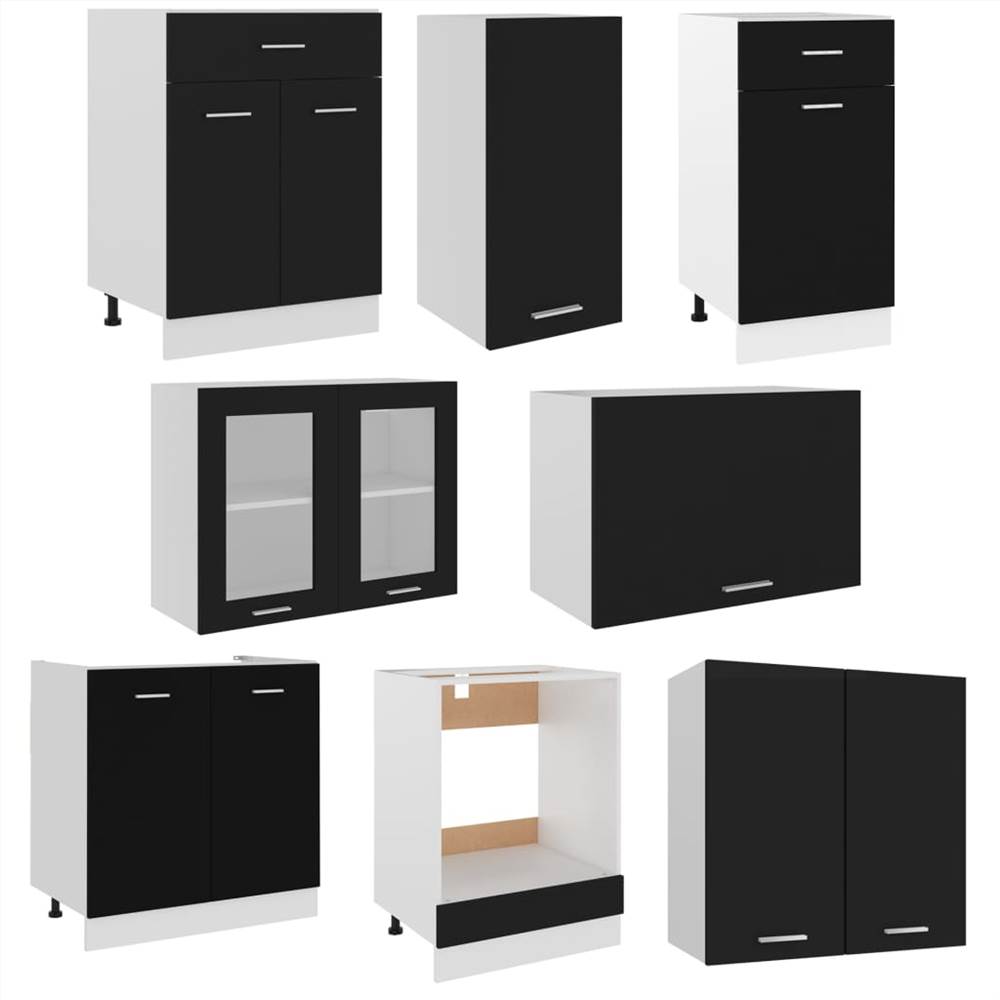 8 Piece Kitchen Cabinet Set Black Chipboard