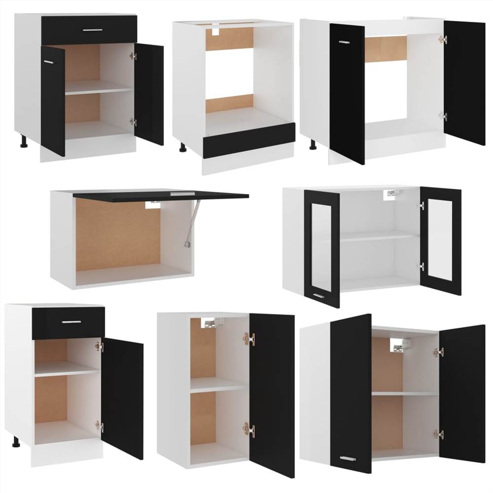 8 Piece Kitchen Cabinet Set Black Chipboard