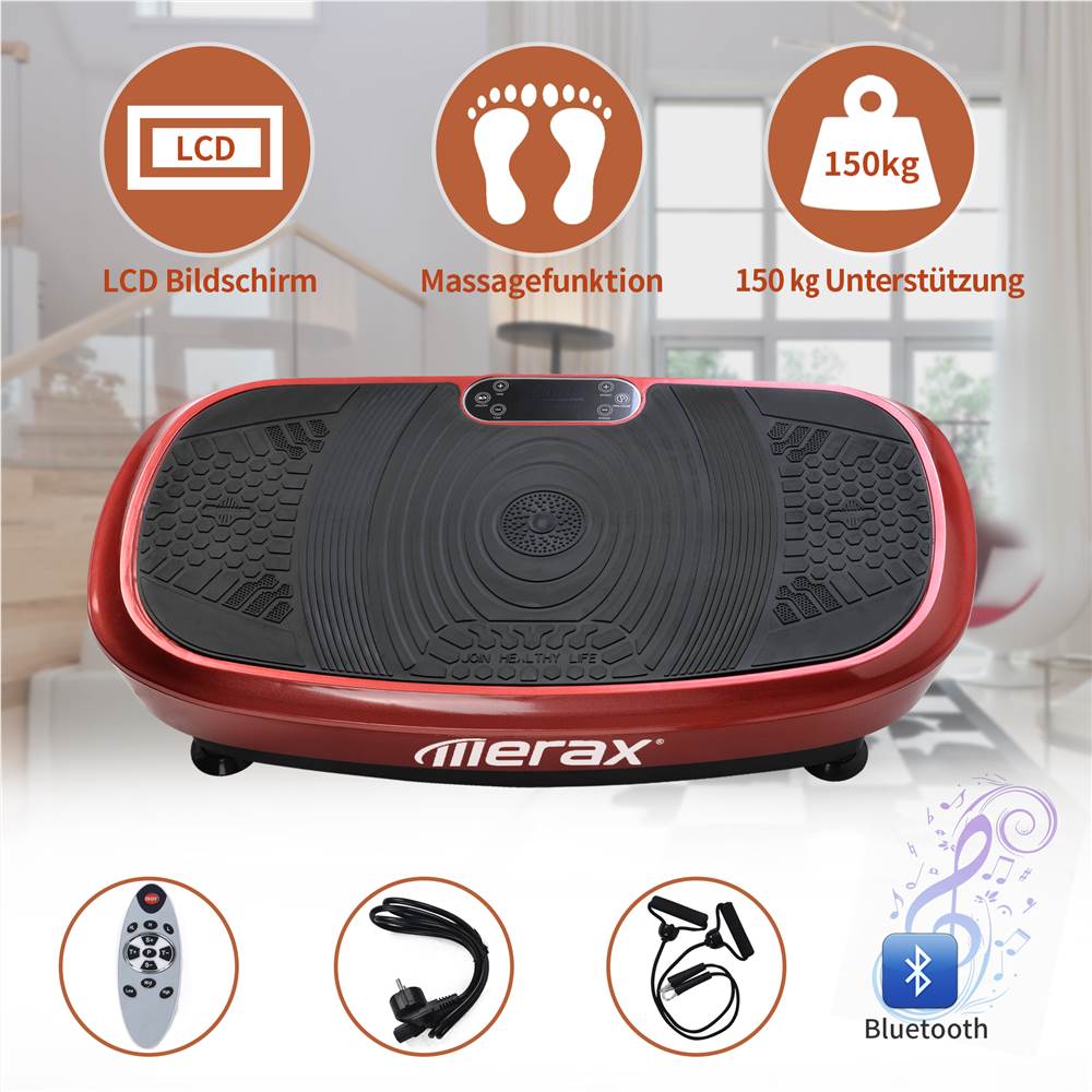 Profi Vibrationsplatte 3D Wipp Vibration Technologie + Bluetooth Musik, Riesige Fläche, 2 Kraftvolle Motoren + einmaliges Design + Trainingsbänder + Fernbedienung