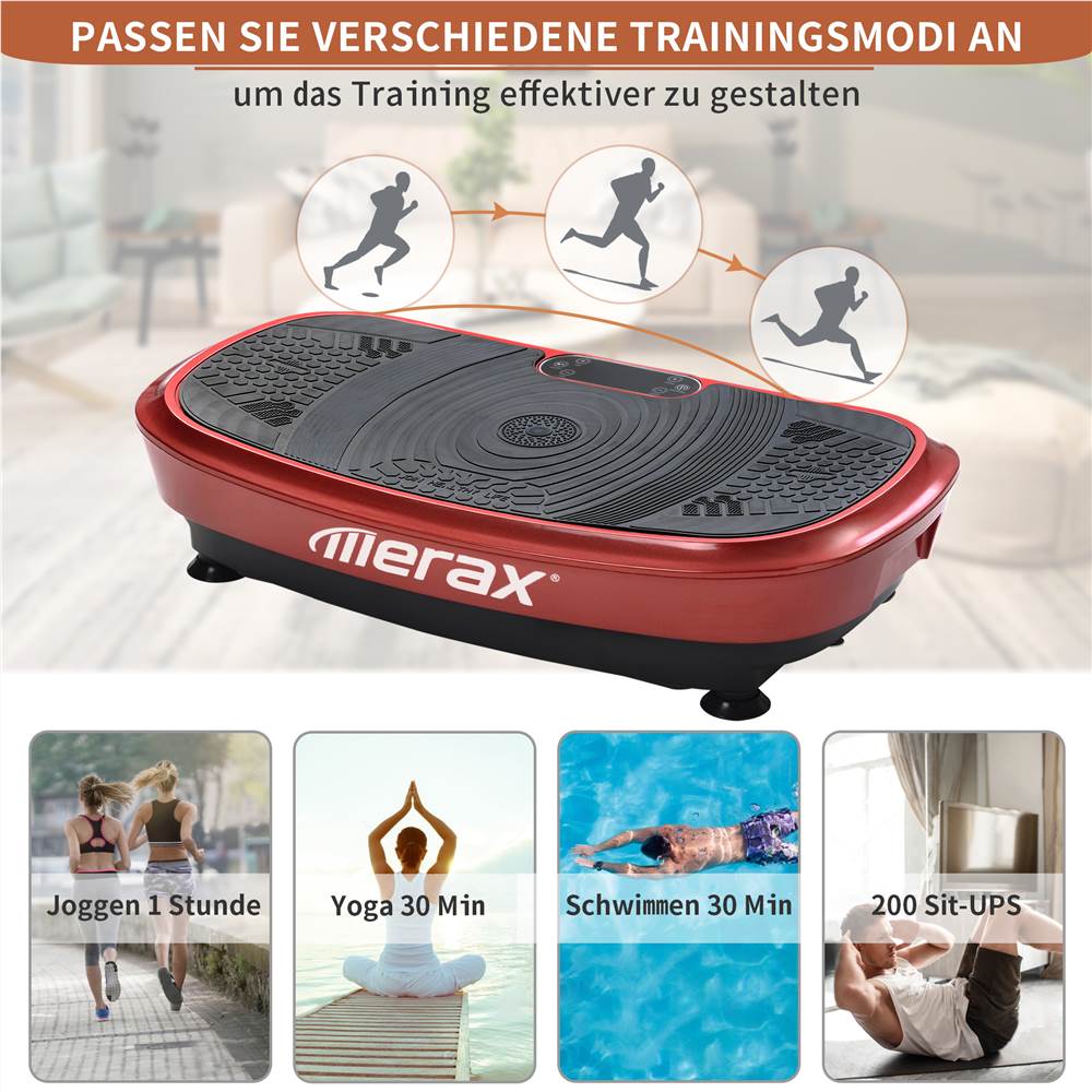 Profi Vibrationsplatte 3D Wipp Vibration Technologie + Bluetooth Musik, Riesige Fläche, 2 Kraftvolle Motoren + einmaliges Design + Trainingsbänder + Fernbedienung