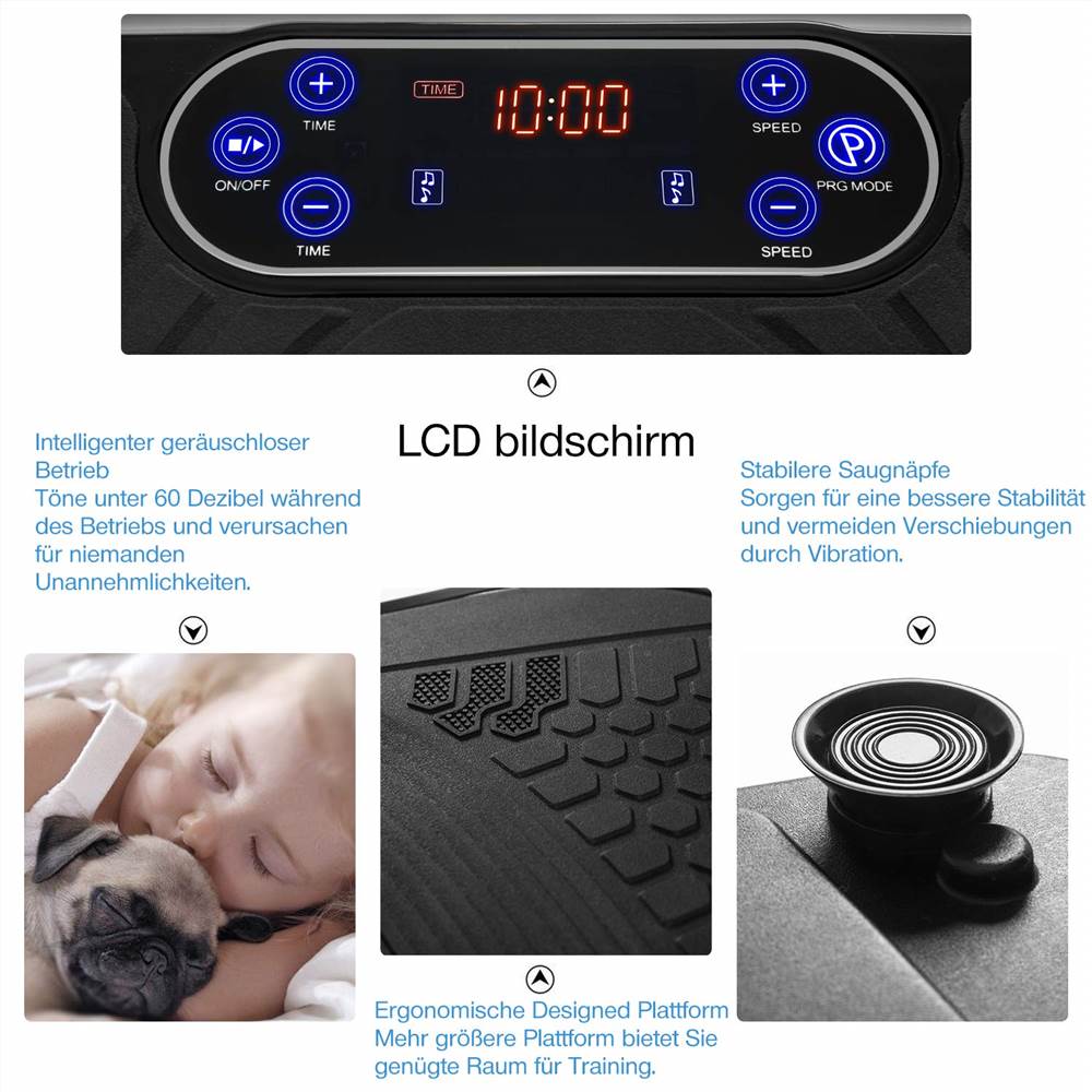 Profi Vibrationsplatte 3D Wipp Vibration Technologie + Bluetooth Musik, Riesige Fläche, 2 Kraftvolle Motoren + einmaliges Design + Trainingsbänder + Fernbedienung