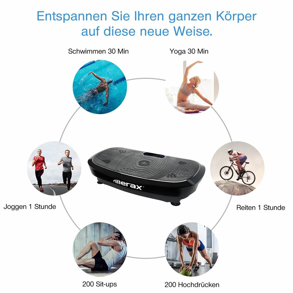 Profi Vibrationsplatte 3D Wipp Vibration Technologie + Bluetooth Musik, Riesige Fläche, 2 Kraftvolle Motoren + einmaliges Design + Trainingsbänder + Fernbedienung