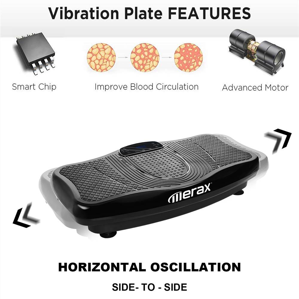 Vibrationsplatte Vibrationstrainer Profi, 2D Wipp Vibration + Bluetooth inkl. Lautsprecher, Extra große Fläche & Kraftvoller Motor & Trainingsbänder & Fernbedienung im Fitnessgerät (schwarz)