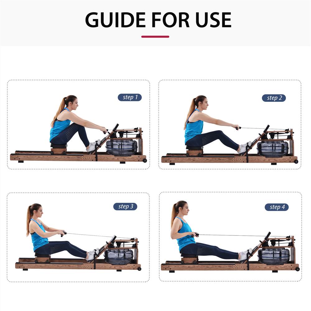 Water Rowing Machine for Home Use, Water Resistance Rower in Ash Wood, Home Gym Indoor Fitness Rower, Water Pump Included