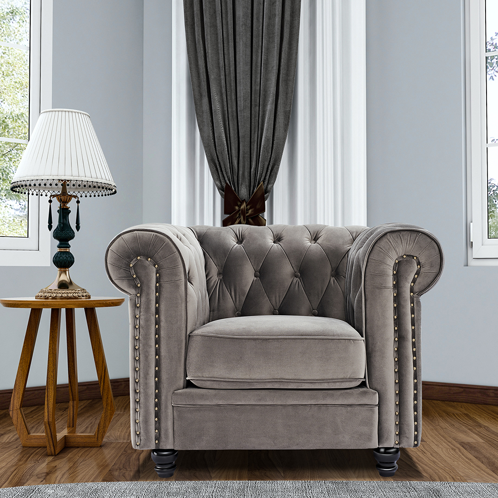 

1-seat Velvet Sofa Solid Wood Oak Legs for Living Room, Bedroom, Office, Hotel, Bar, Restaurant - Gray