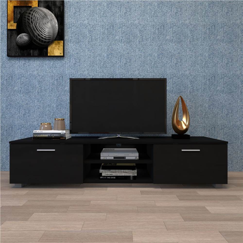 

63" TV Stand with 2 Storage Drawers and Open Shelves, Suitable for Placing TVs up to 70" - Black