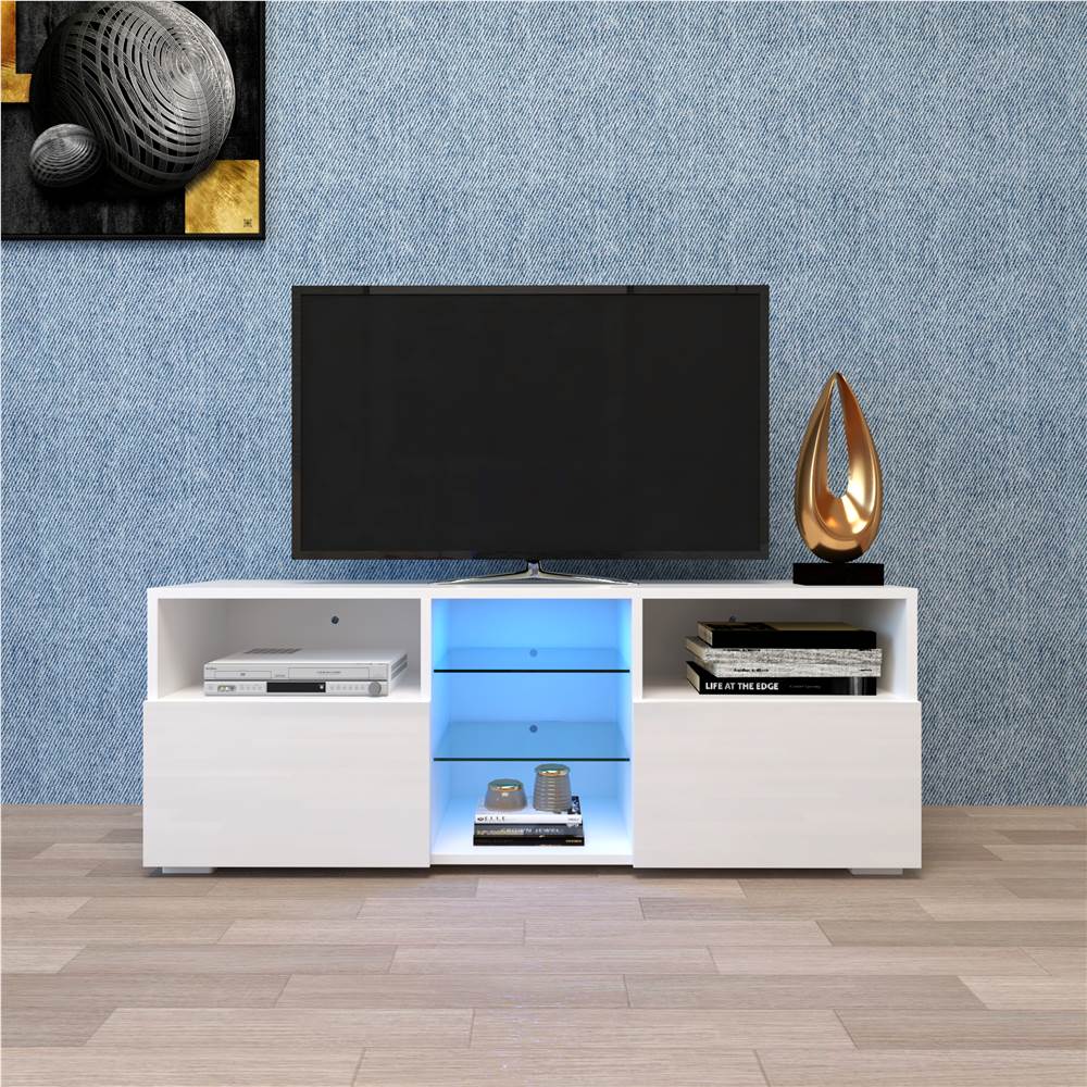 

47" TV Stand with 2 Storage Drawers and Open Shelves, Suitable for Placing TVs up to 55" - White