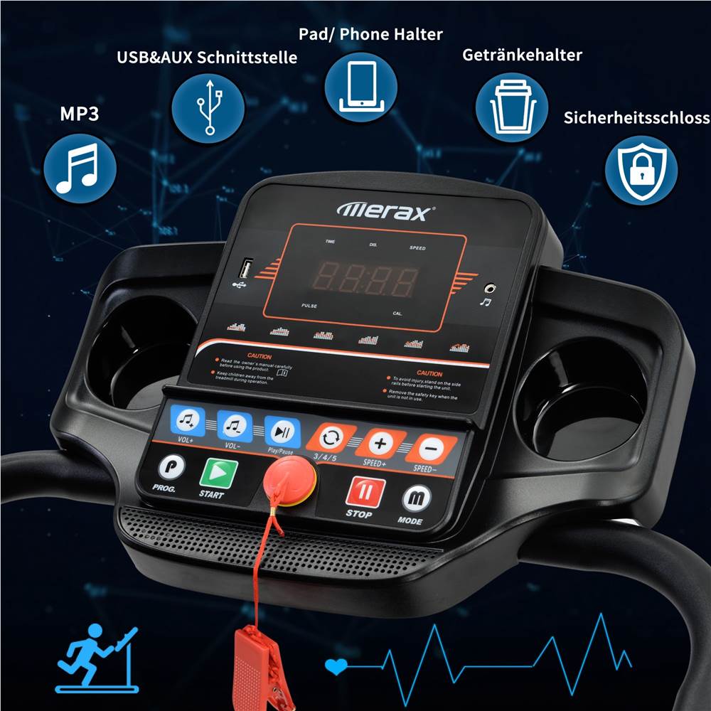Foldable Treadmill Running Machine With Loudspeaker For Home Gymnastics-Fitness Black
