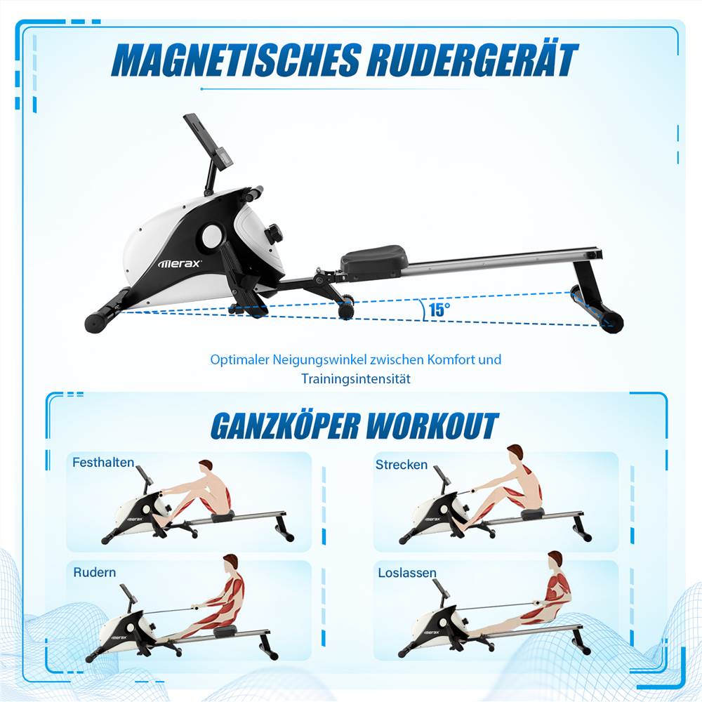 Magnetic Rowing Machine Indoor Folding Rowing With Magnetic Braking System LCD Monitor 8-Level Resistance Adjustment Fitness Machine