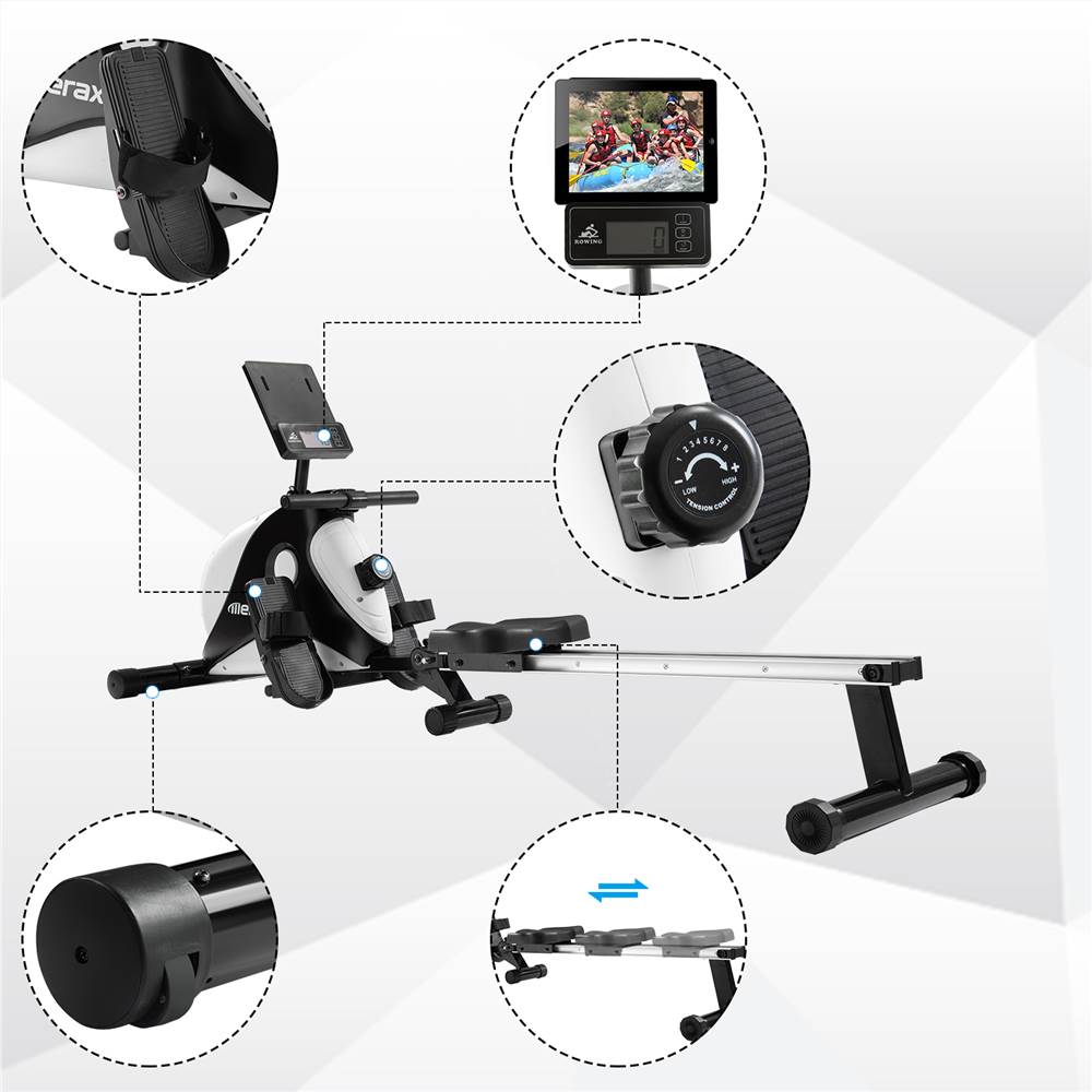 Magnetic Rowing Machine Indoor Folding Rowing With Magnetic Braking System LCD Monitor 8-Level Resistance Adjustment Fitness Machine