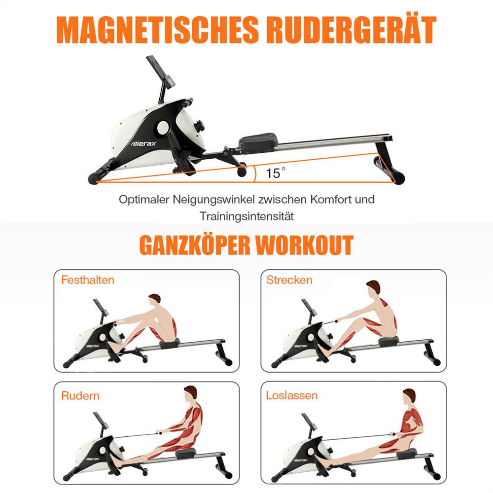 Magnetic Rowing Machine Indoor Folding Rowing With Magnetic Braking System LCD Monitor 8-Level Resistance Adjustment Fitness Machine