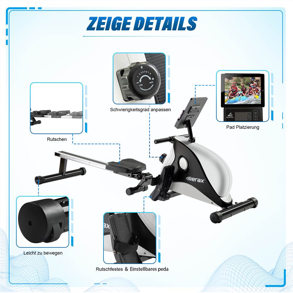 Magnetic Rowing Machine Indoor Folding Rowing With Magnetic Braking System LCD Monitor 8-Level Resistance Adjustment Fitness Machine