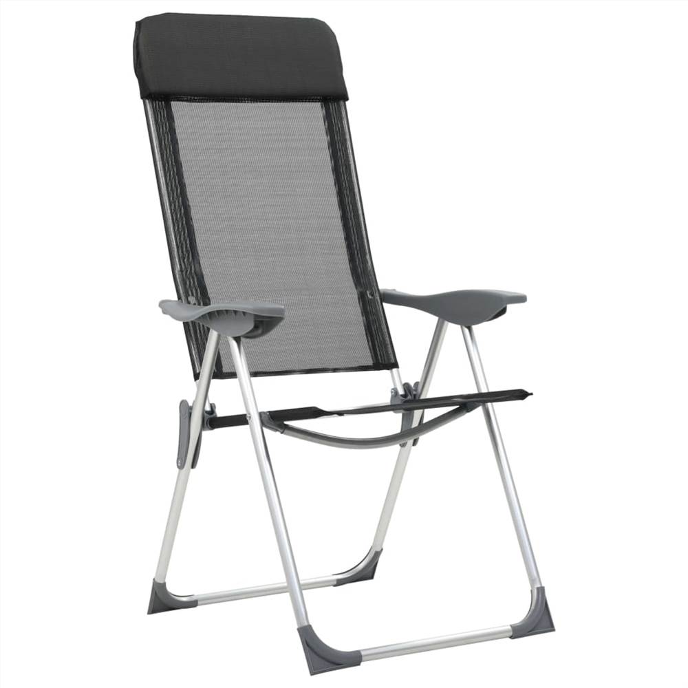 44308 Folding Camping Chairs 4 pcs Black Aluminium
