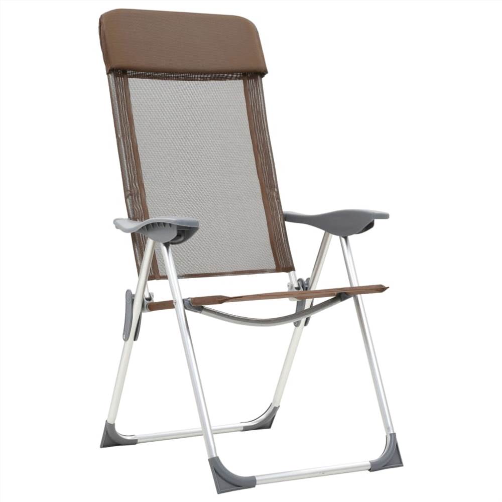 44310 Folding Camping Chairs 2 pcs Brown Aluminium