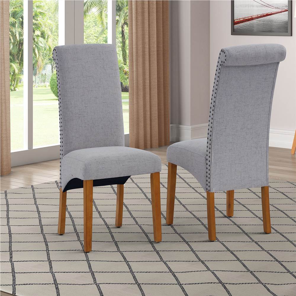 

Linen Upholstered Dining Chair Set of 2, with Backrest and Rubber Wood Feet, for Kitchen, Living Room, Bedroom, Office, Cafe - Light Grey