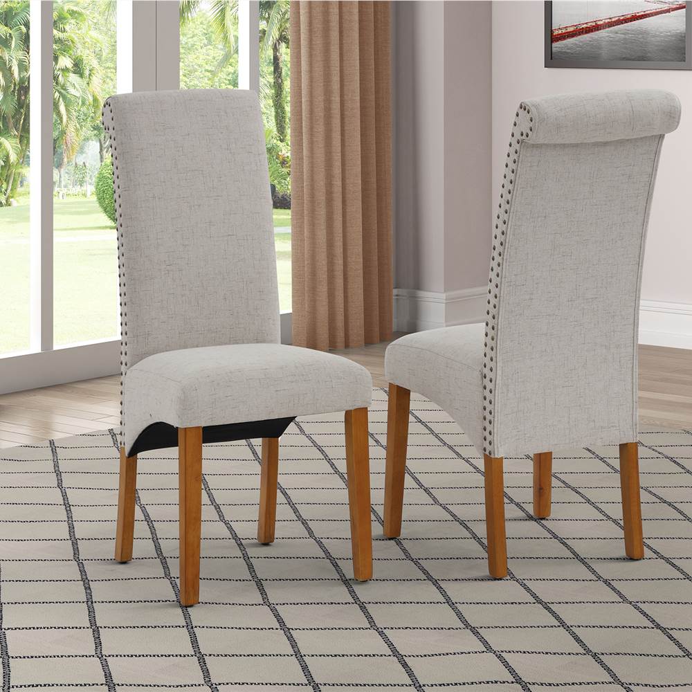 

Linen Upholstered Dining Chair Set of 2, with Backrest and Rubber Wood Feet, for Kitchen, Living Room, Bedroom, Office, Cafe - Beige