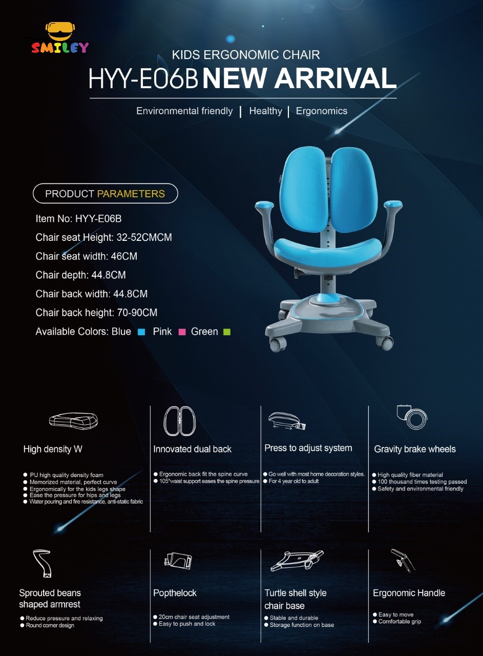 Smiley Ergonomic Height Adjustable Kids Chair Model C07/Blue