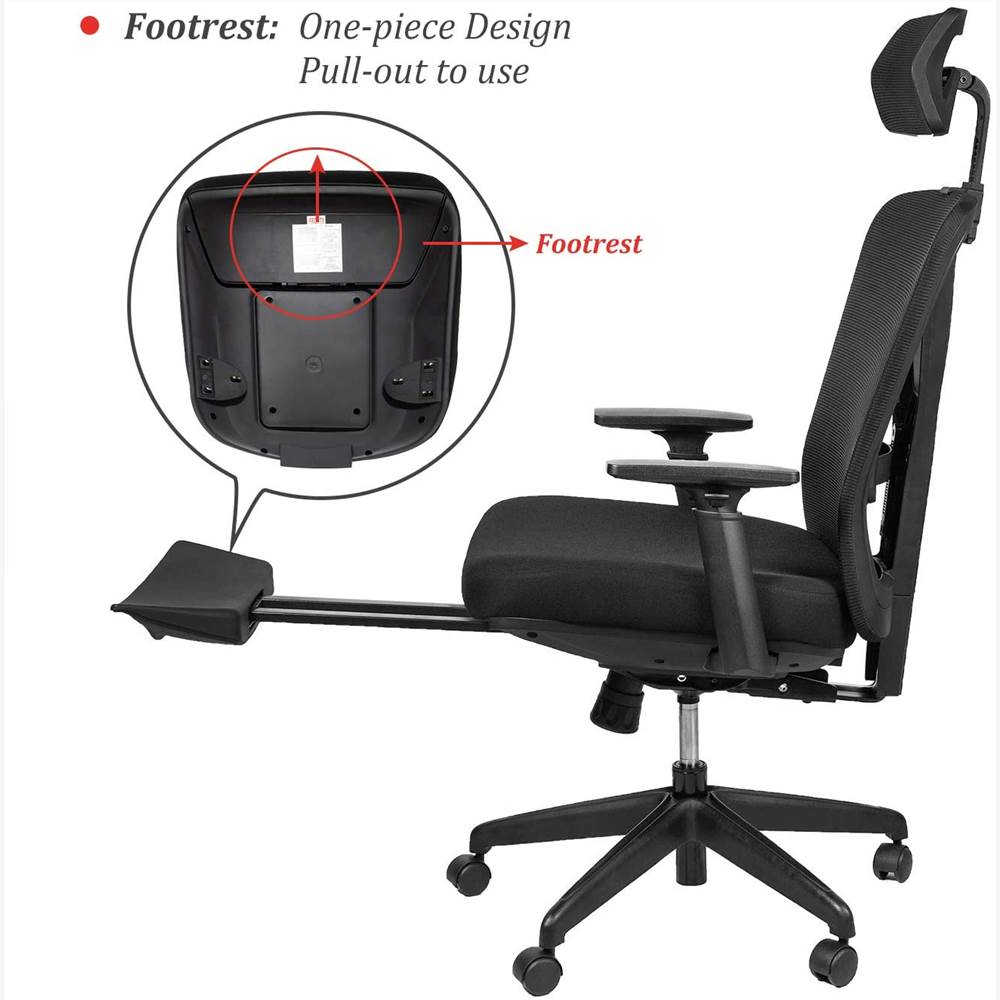 Reclining Office Chair - 300 LB Capacity Ergonomic Computer Mesh Recliner - Executive Swivel Office Desk Chair - Task Chair with Hidden Footrest and Lumbar Support (Black)