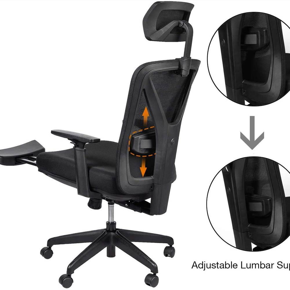 Reclining Office Chair - 300 LB Capacity Ergonomic Computer Mesh Recliner - Executive Swivel Office Desk Chair - Task Chair with Hidden Footrest and Lumbar Support (Black)