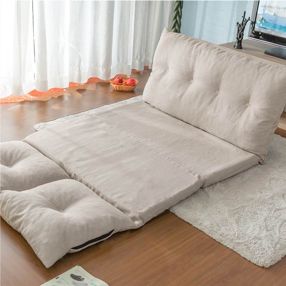 Adjustable Fabric Folding Chaise Lounge Sofa Floor Couch and Sofa(Beige)