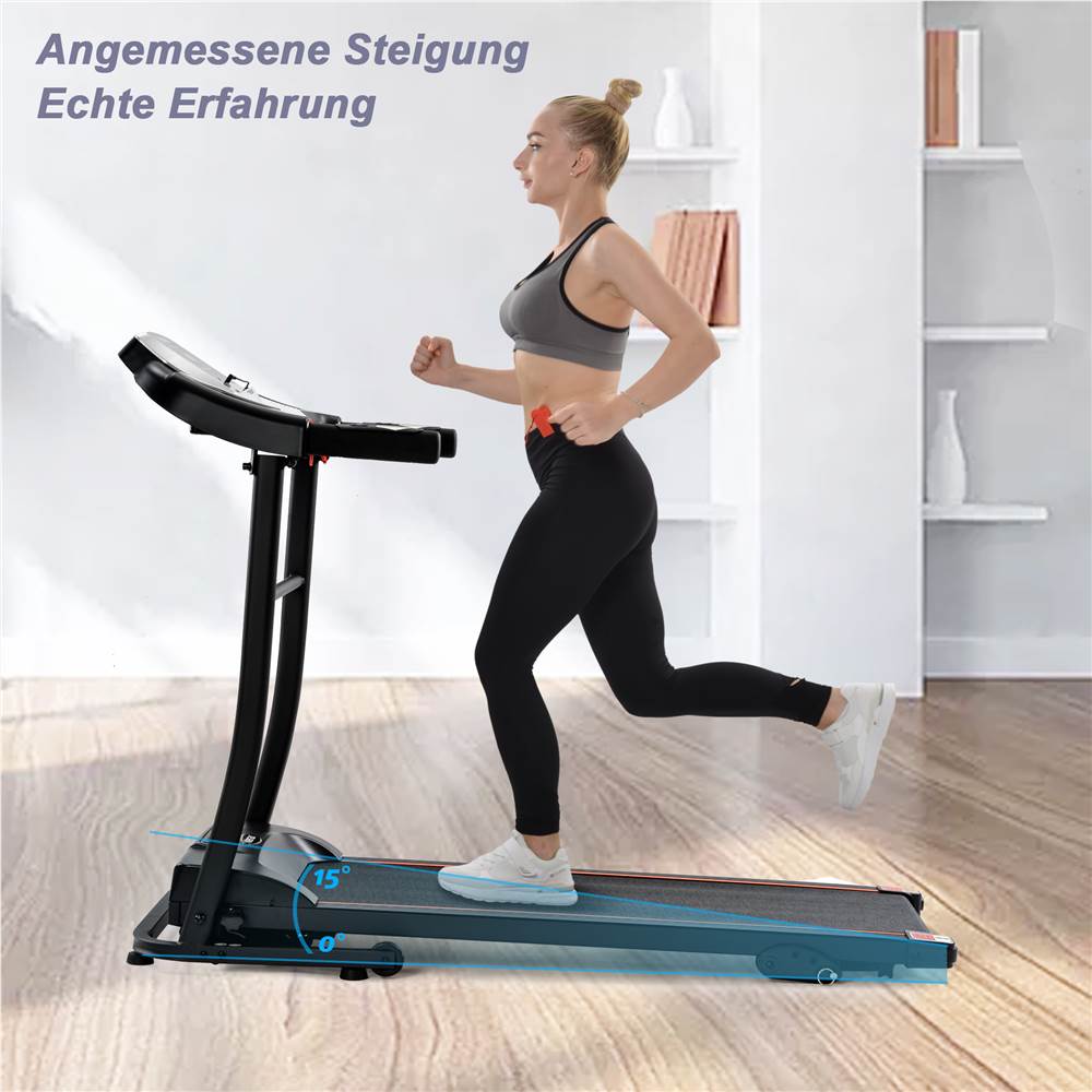 Faltbares Laufband für zu Hause, Trainingsgeräte mit herunterladbarer App, USB Bluetooth und AUX-Konnektivität, LED-Anzeige, schwarz