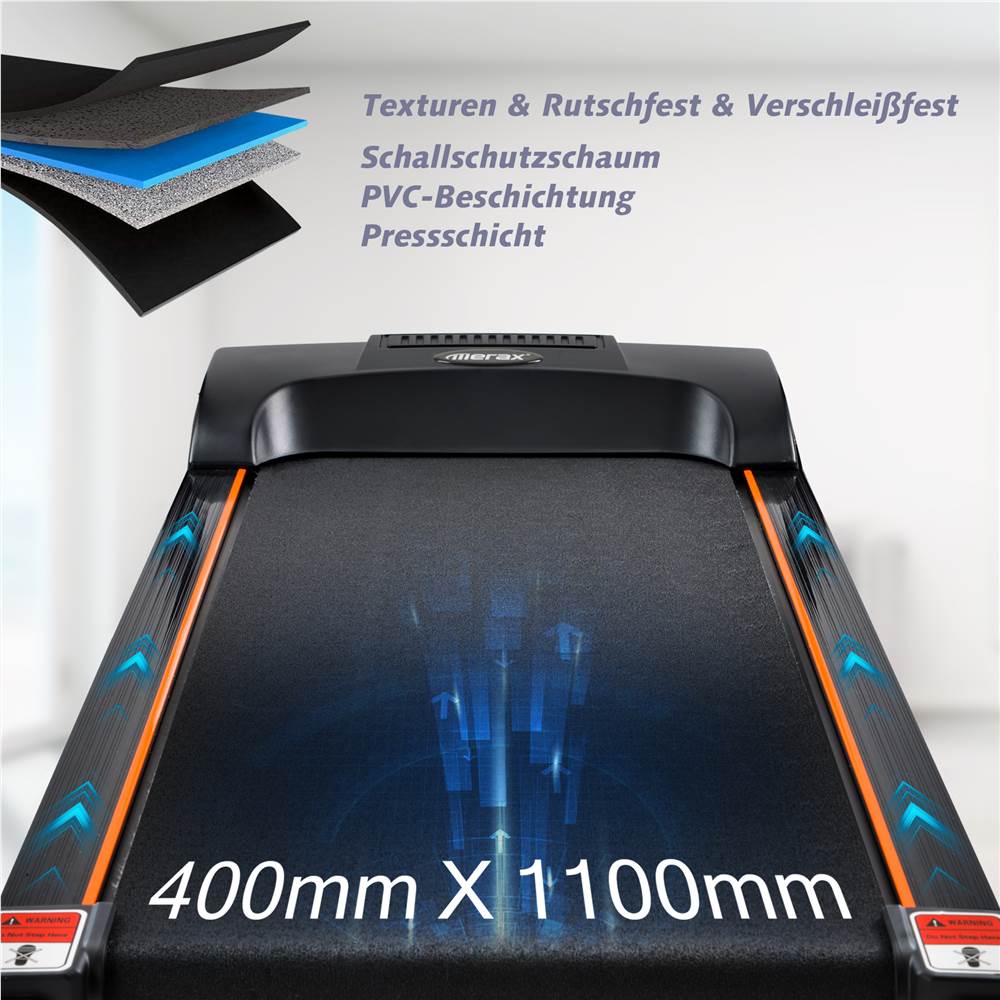 Faltbares Laufband für zu Hause, Trainingsgeräte mit herunterladbarer App, USB Bluetooth und AUX-Konnektivität, LED-Anzeige, schwarz