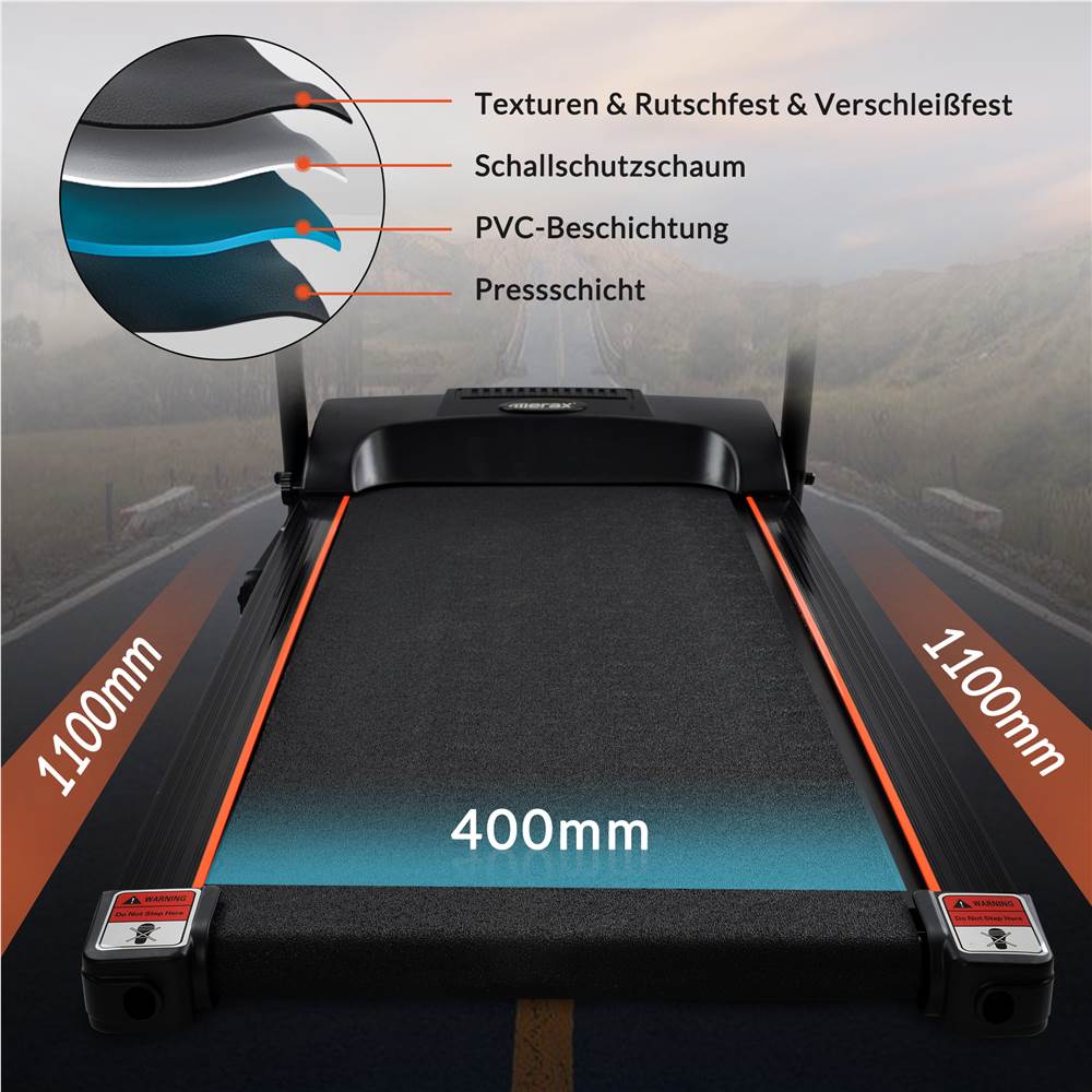 Laufgeräte für den Innenbereich, klappbares Laufband mit voreingestellten Geschwindigkeitsstufen, USB-, AUX- und Bluetooth-Konnektivität und LED-Anzeige, schwarz