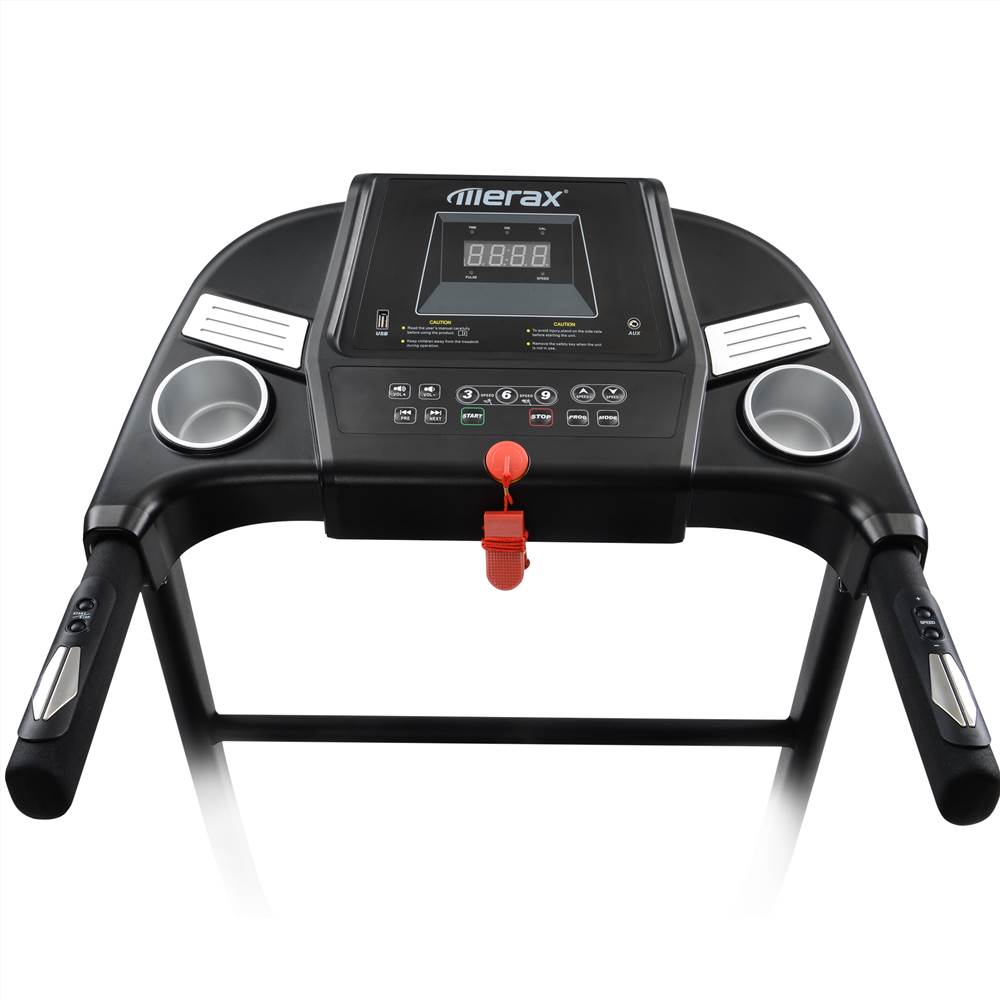 Laufgeräte für den Innenbereich, klappbares Laufband mit voreingestellten Geschwindigkeitsstufen, USB-, AUX- und Bluetooth-Konnektivität und LED-Anzeige, schwarz