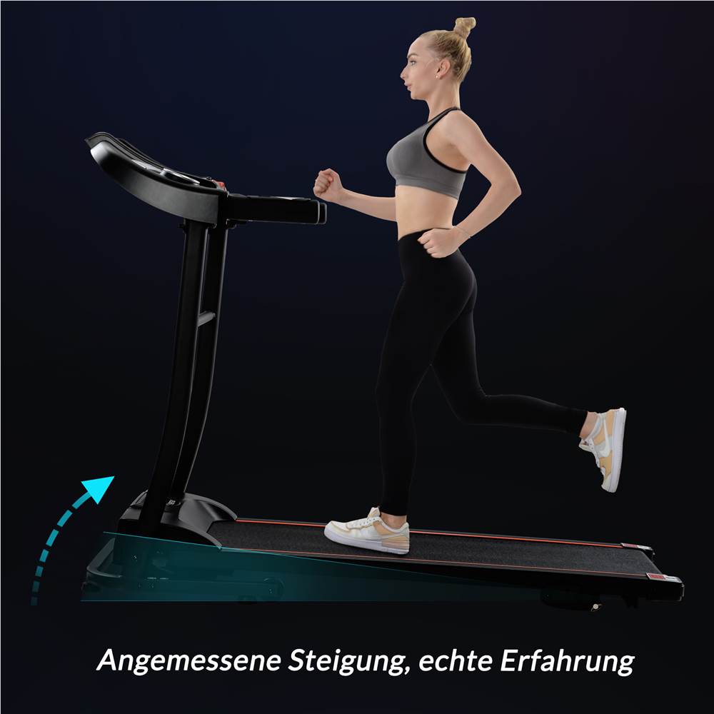 Laufgeräte für den Innenbereich, klappbares Laufband mit voreingestellten Geschwindigkeitsstufen, USB-, AUX- und Bluetooth-Konnektivität und LED-Anzeige, schwarz