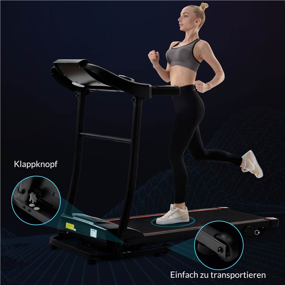 Laufgeräte für den Innenbereich, klappbares Laufband mit voreingestellten Geschwindigkeitsstufen, USB-, AUX- und Bluetooth-Konnektivität und LED-Anzeige, schwarz