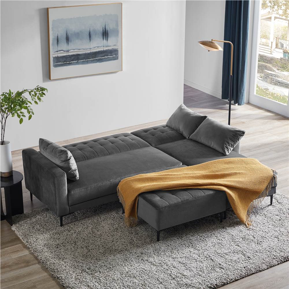 Orisfur. Sectional Couch with Three Pillows, L-Shape Upholstered Sofa bed with Modern Elegant Microsuede Fabric for Living Room Apartment