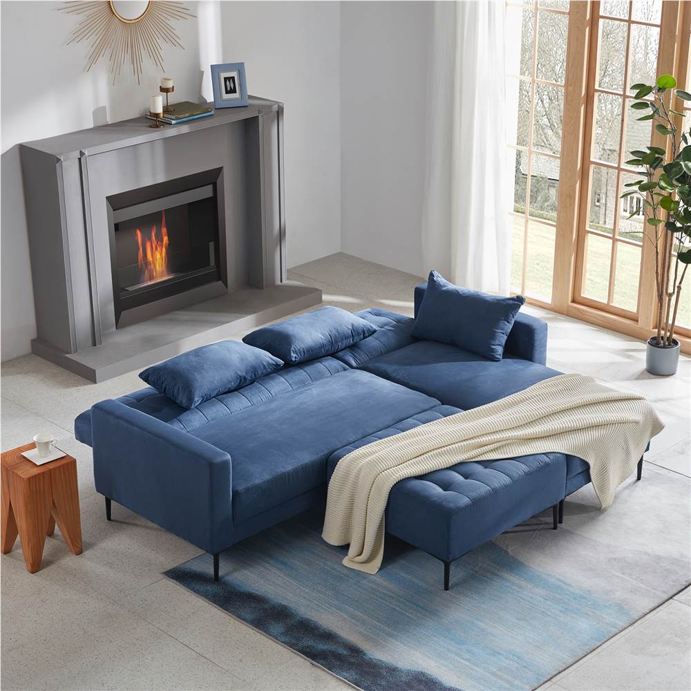 Orisfur. Sectional Couch with Three Pillows, L-Shape Upholstered Sofa bed with Modern Elegant Velvet for Living Room Apartment